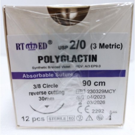 Polyglactin 2/0 90 cm - Felszívódó varró fonal - (12 db)